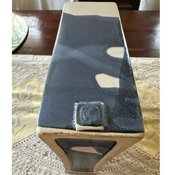 Blue Swirl Vase Rectangle Hand painted signed modern one flower 7x8.5x2.5”Asian - Picture 11 of 16